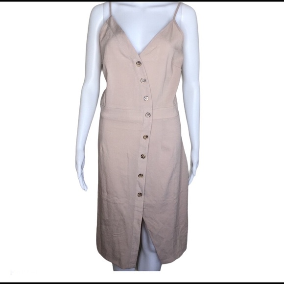 QED LONDON Asymmetrical Sleeveless Slip Dress With Button Front Beige Size Large - Picture 3 of 10